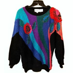 Vintage Sweater with Floral Beading